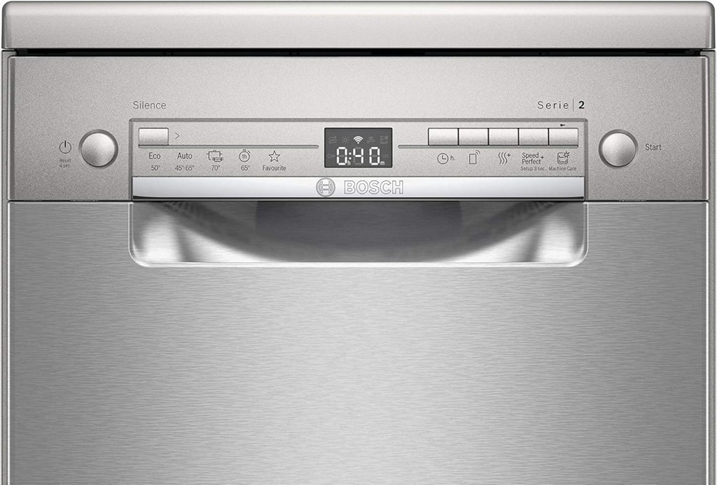 Bosch SPV2IKX10E Serie 2 Smarter Geschirrspüler vollintegriert, 45 cm breit, Besteckkorb, Extra Trocknen auf Knopfdruck, InfoLight roter Lichtpunkt am Boden, AquaStop Schutz gegen Wasserschäden, Weiß