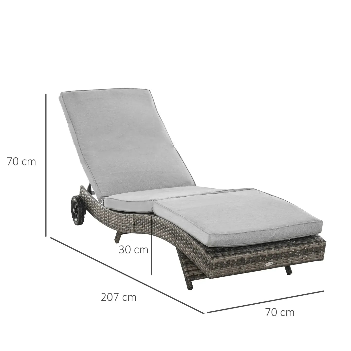 Outsunny Sonnenliege Polyrattan verstellbar mit Rollen grau