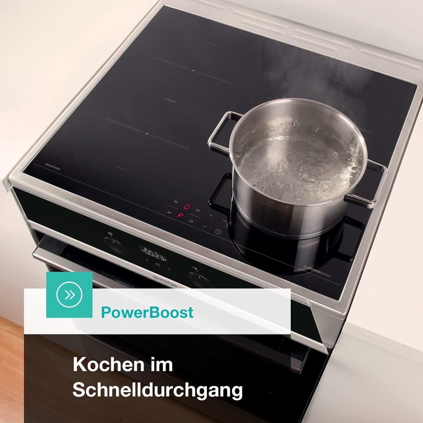 Gorenje GEIT5C61SPG Standherd mit Induktionskochfeld, 50 cm, 70 Liter,Silber, PerfectGrill, AirFry, FrozenBake, Pizza Mode 300°C, AquaClean, Made in Europe, inox