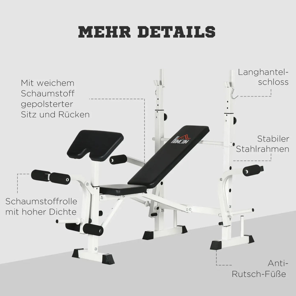 HOMCOM Trainingsbank höhenverstellbar mit Beinpresse und Bizepscurl