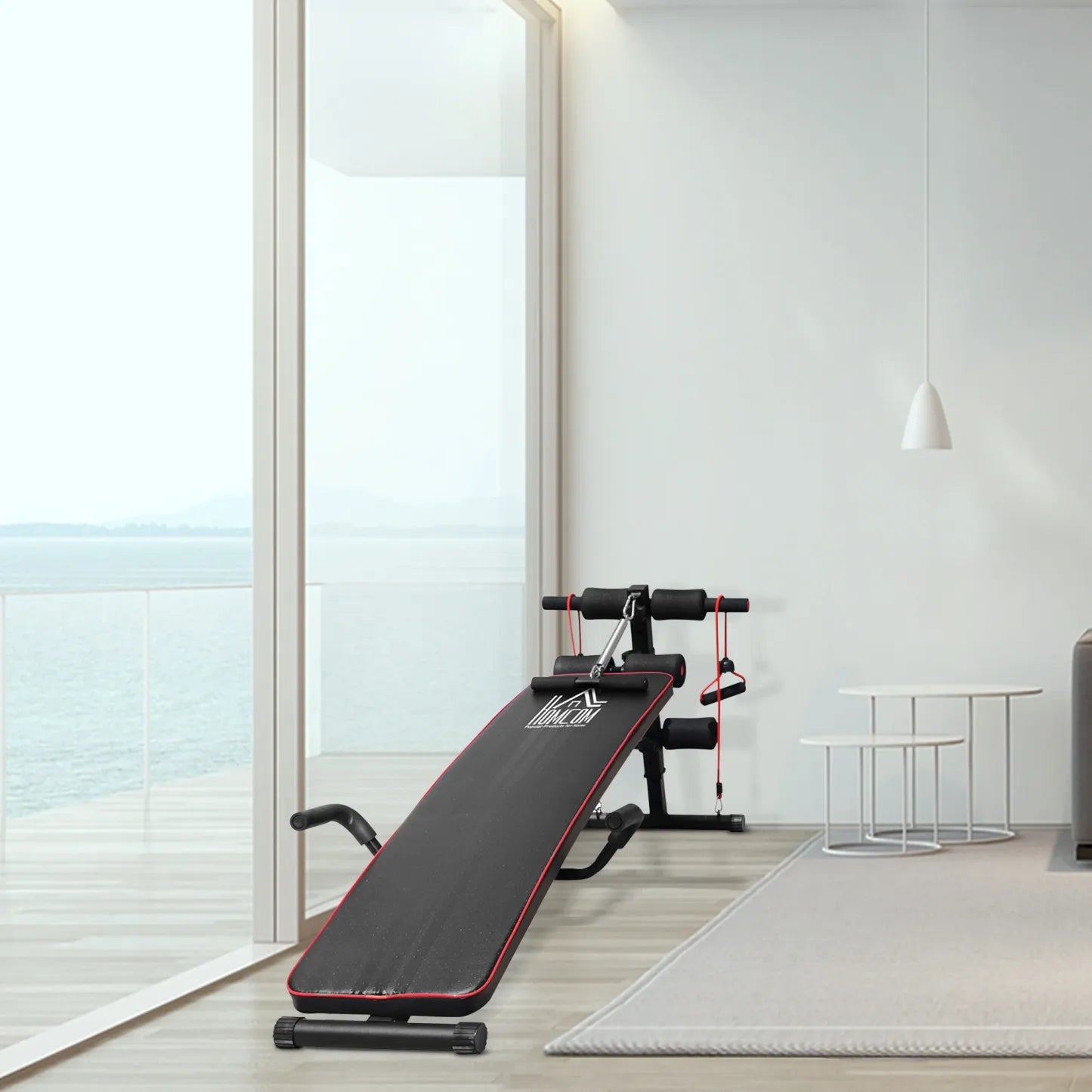 HOMCOM Sit-Up-Bank Trainingsbank mit Trainingsbändern verstellbar