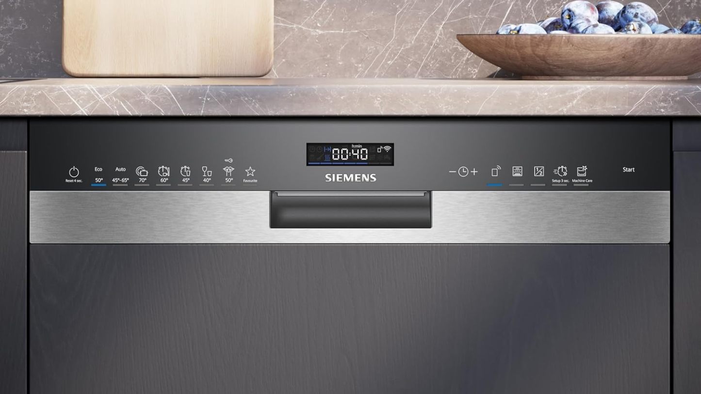 Siemens SN43ES14VE, iQ300 Smarter Geschirrspüler, Unterbau-Spülmaschine mit Besteckschublade, 60 cm, automatische Türöffnung dank autoOpen dry, besonders leise mit iQdrive-Motor, aquaStop, Edelstahl