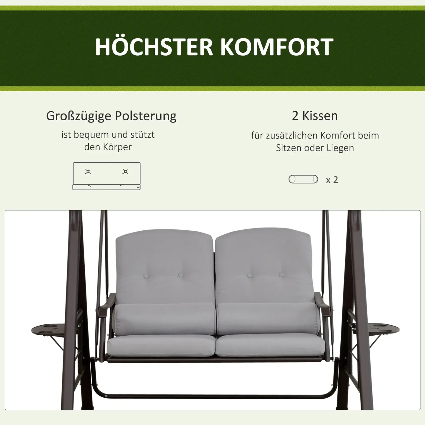 Outsunny Hollywoodschaukel 3-Sitzer mit Sonnendach und Ablagen