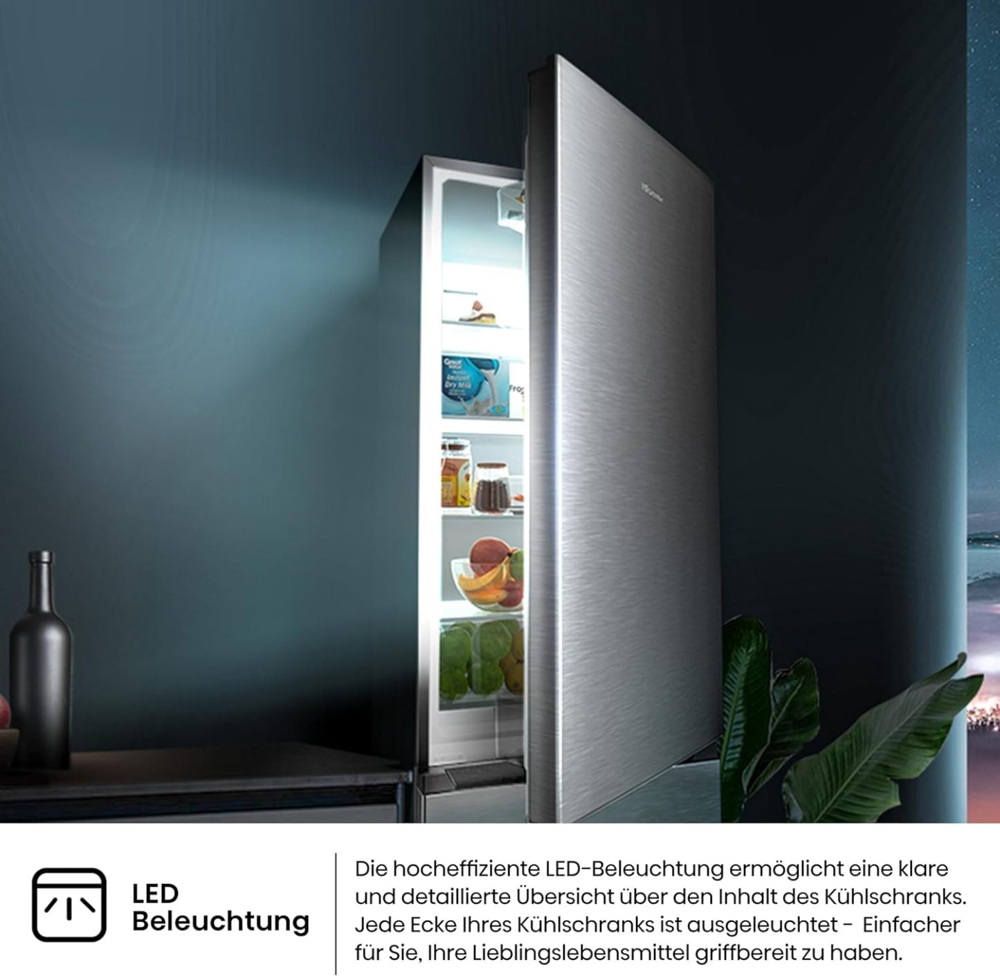 Hisense RB327N4AD2 Kühl-Gefrierkombination/ NoFrostPlus/ Multiflow 360°/ HolidayMode/ FreshZone/ 182,4 cm/ Kühlteil 171 l/ Gefrierteil 85 l/ 41 dB/ 287 kWh/ Jahr/ Edelstahl-Look