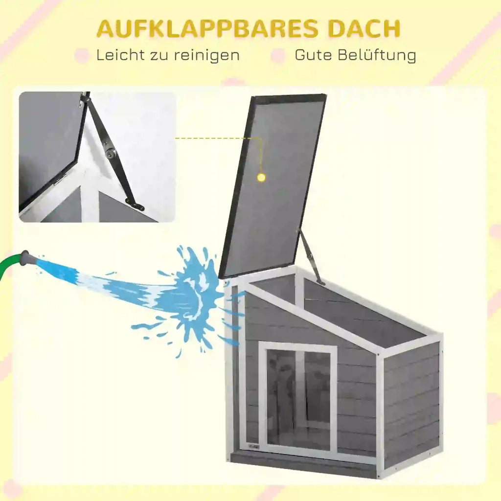 PawHut Hundehütte Outdoor aufklappbares Dach wetterfest Tannenholz