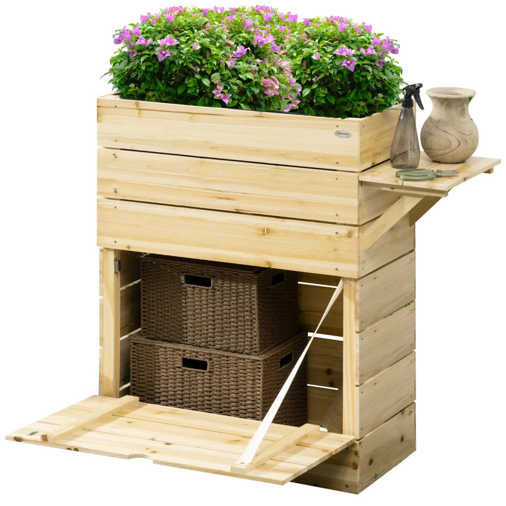 Outsunny Hochbeet Pflanzkasten mit Ablage erhöht Massivholz