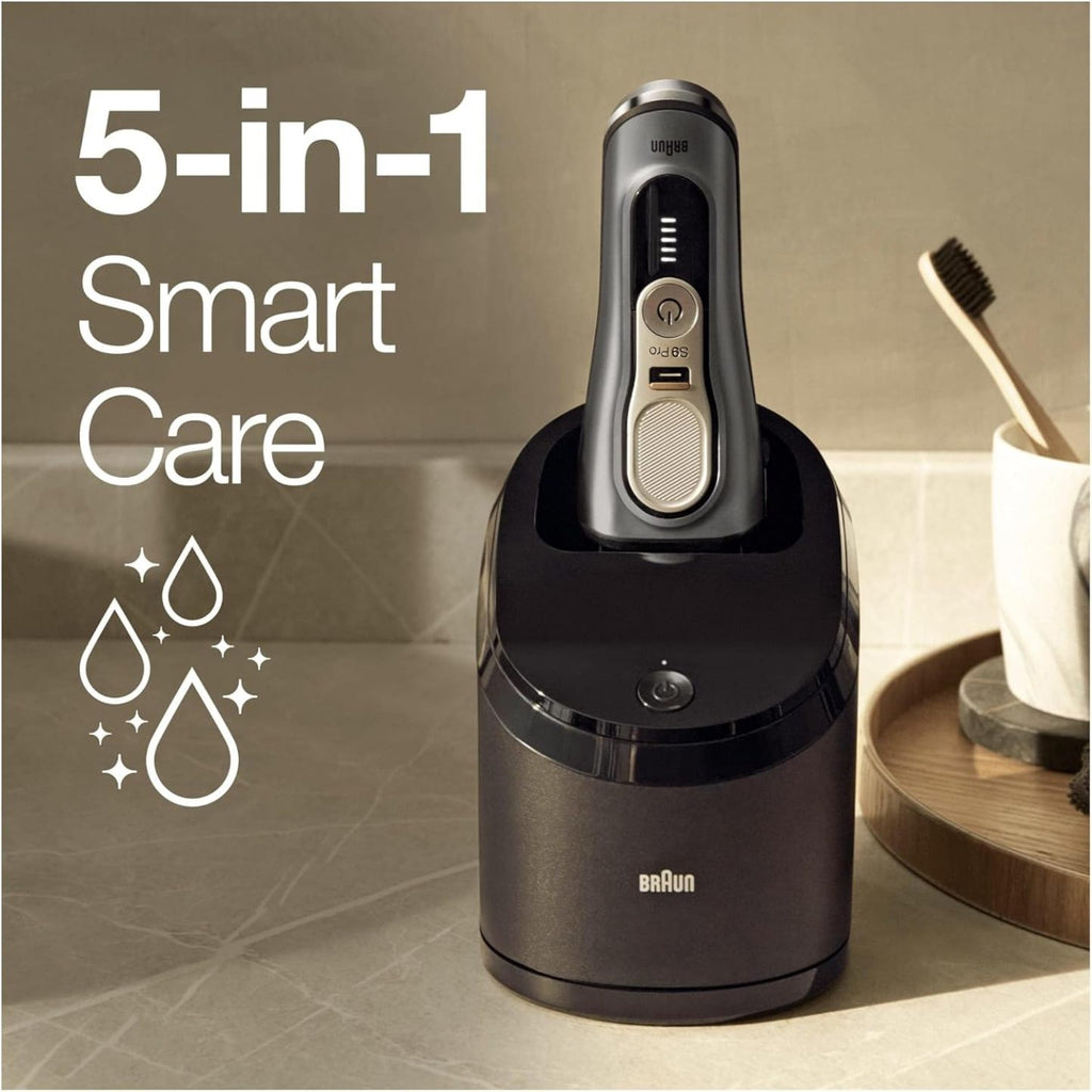 Braun Series 9 Pro Premium Rasierer Herren, Testsieger Stiftung Warentest, 4+1 Scherkopf, Elektrorasierer & Trimmer, Reinigungsstation, 60 Min Laufzeit, 9465cc, noble metal