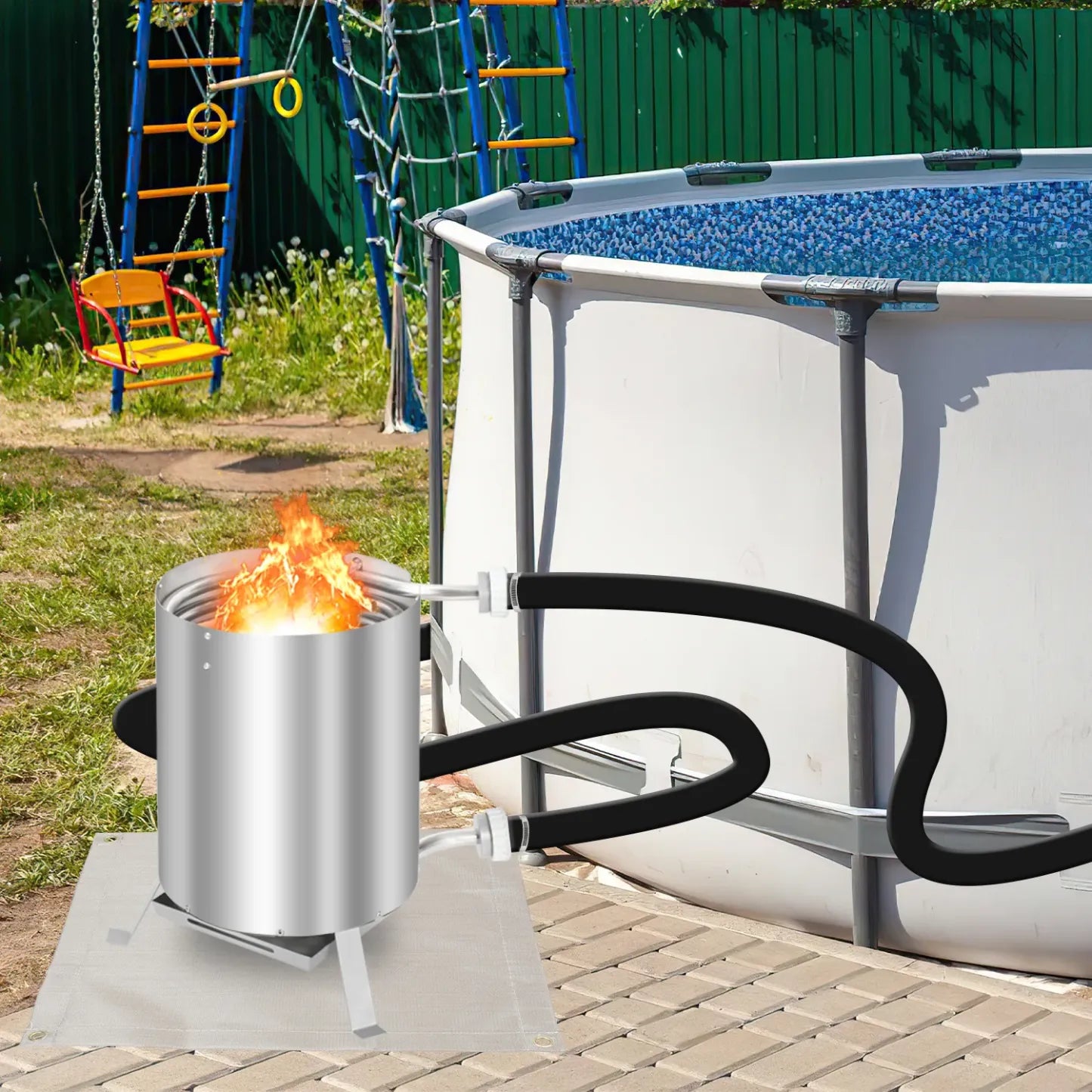 Sonnewelt Poolheizung Feuertonne mit Heizspirale Edelstahl