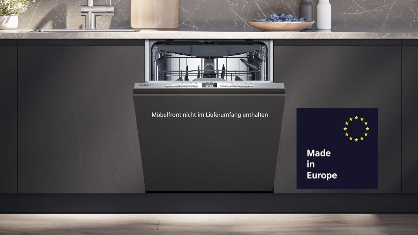 Siemens SN43ES14VE, iQ300 Smarter Geschirrspüler, Unterbau-Spülmaschine mit Besteckschublade, 60 cm, automatische Türöffnung dank autoOpen dry, besonders leise mit iQdrive-Motor, aquaStop, Edelstahl