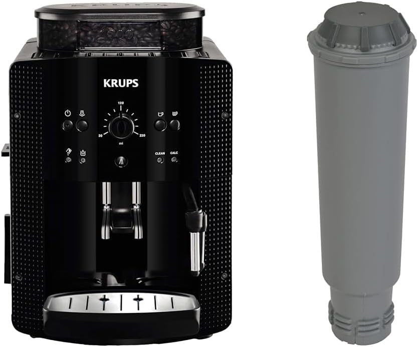 Krups Arabica Picto Kaffeevollautomat, Milchschaumdüse, 2-Tassen-Funktion, Drehregler, Einfache Reinigung, Kaffeemaschine, Schwarz, EA810870
