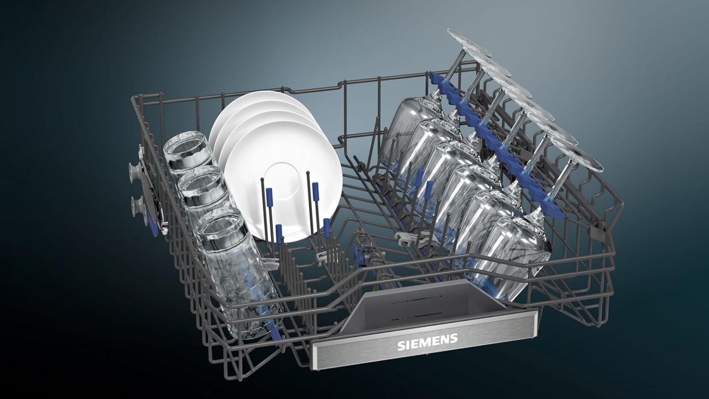 Siemens SN43ES14VE, iQ300 Smarter Geschirrspüler, Unterbau-Spülmaschine mit Besteckschublade, 60 cm, automatische Türöffnung dank autoOpen dry, besonders leise mit iQdrive-Motor, aquaStop, Edelstahl