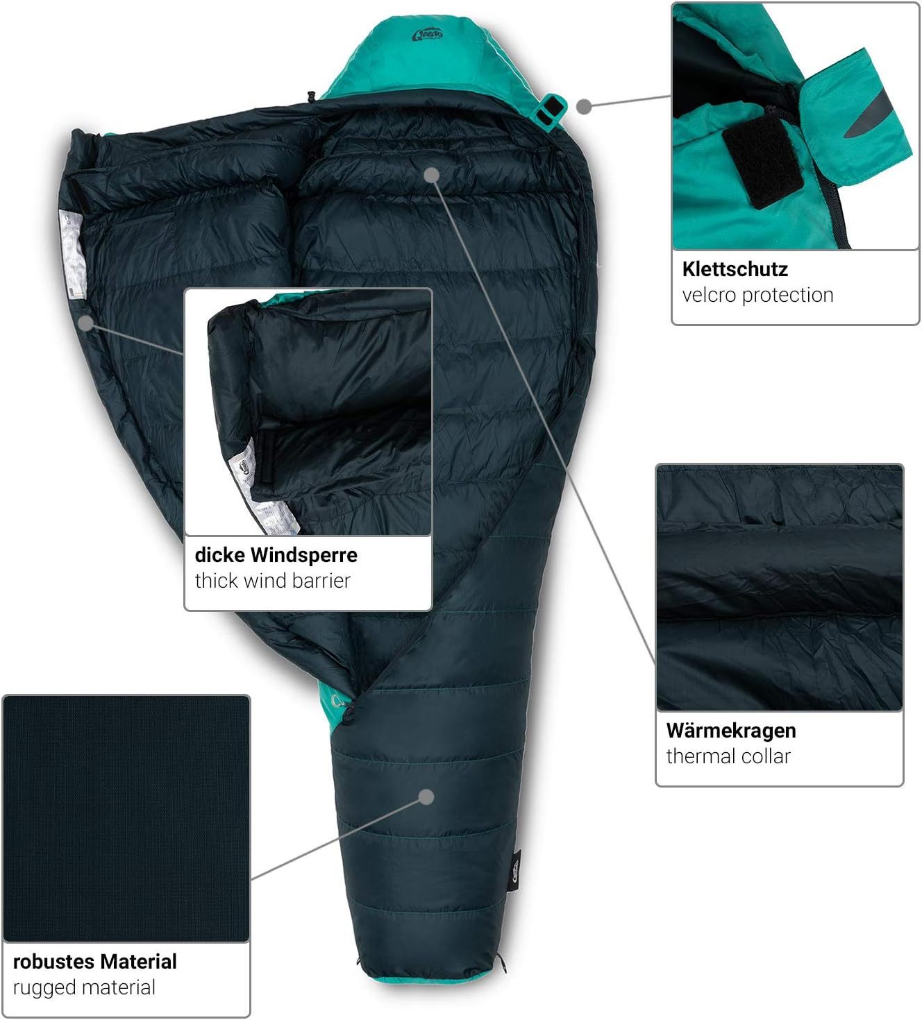 qeedo Takino Daunenschlafsack, Winterschlafsack (Gr. M & L) warm, klein & leicht