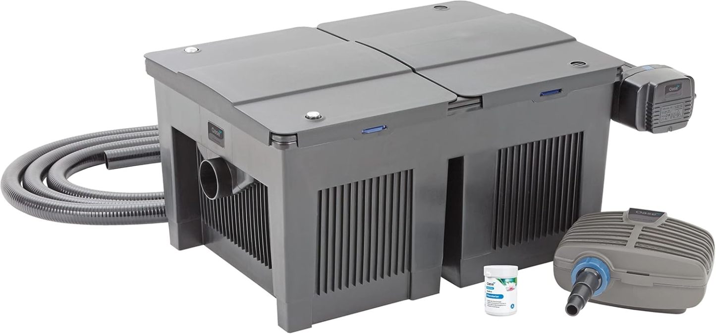 OASE 56789 Durchlauffilter BioSmart Set 36000 geeignet für Teiche bis 36 m³, Filtersystem, Filterkomplettset inkl Filtermaterial, Teichpumpe und UVC Klärer