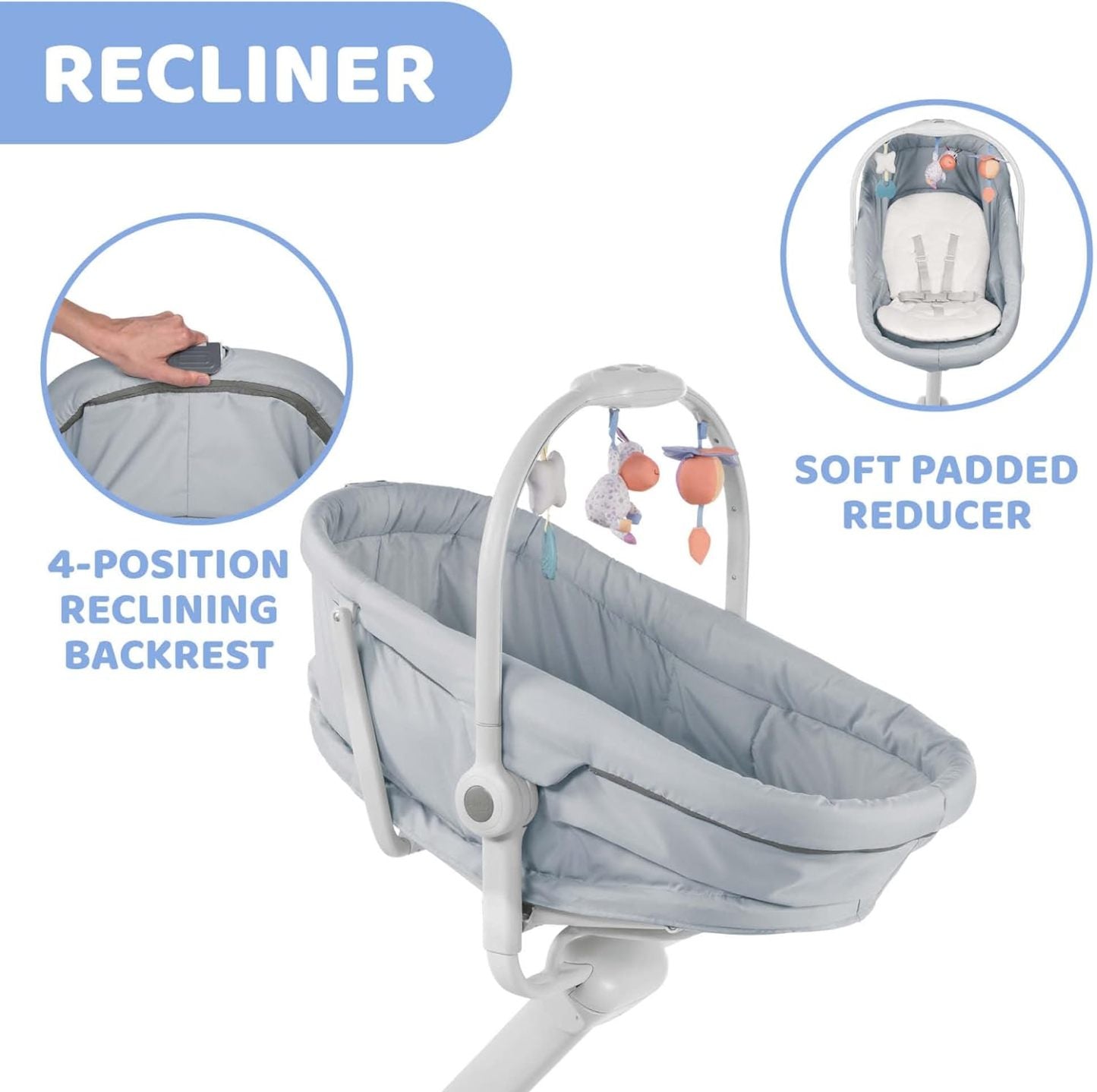 Chicco Baby Hug 4 in 1 Stubenwagen ab 0 Monate, Erhöhte Babyliege, Babybett, Hochstuhl mit Spielbogen, bis 15 kg, Verstellbare Rückenlehne, Verstellbare Höhe und 4 Räder