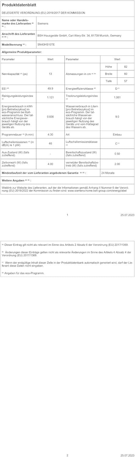 Siemens SN43ES14VE, iQ300 Smarter Geschirrspüler, Unterbau-Spülmaschine mit Besteckschublade, 60 cm, automatische Türöffnung dank autoOpen dry, besonders leise mit iQdrive-Motor, aquaStop, Edelstahl