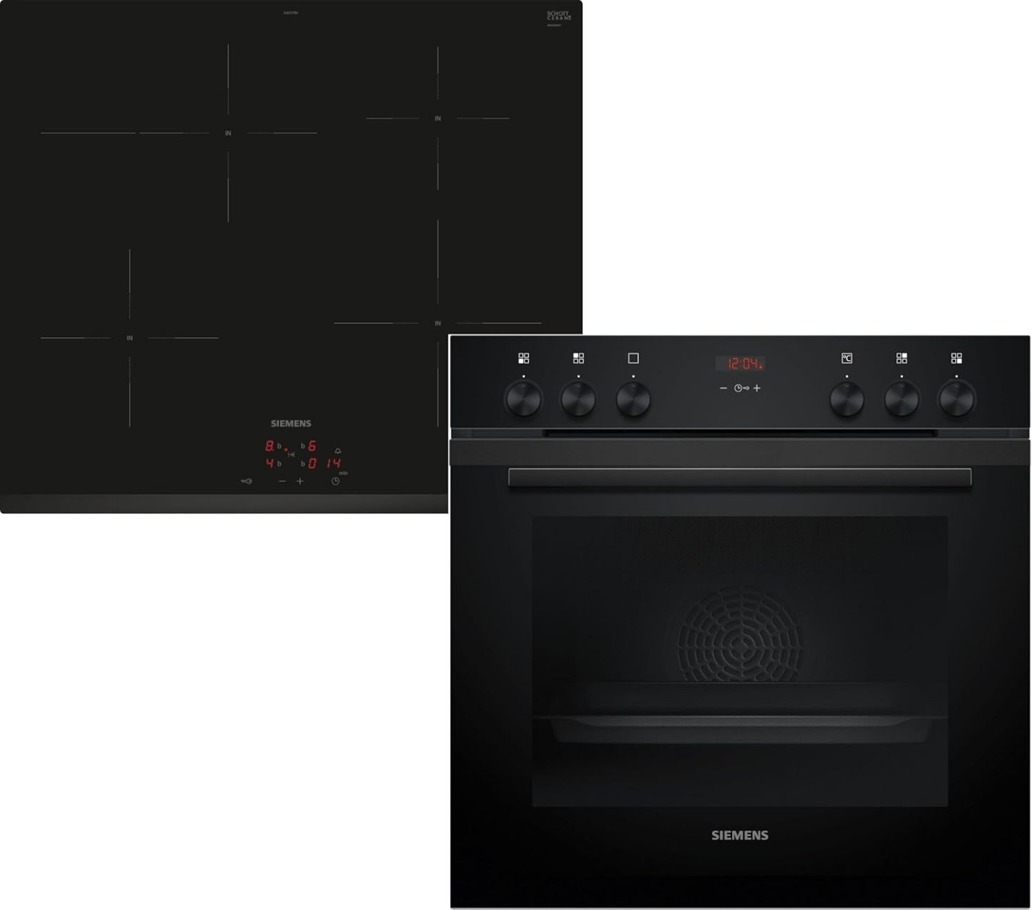 Siemens EQ522IA01, Einbauherd-Set, Bestehend aus HE517GBS4 Herd, 60 x 60 cm, 3D Heißluft, Selbstreinigung, Clip Auszug & EI645CFB6E Induktionskochfeld, Bräterzone, powerBoost, Edelstahl Rahmen