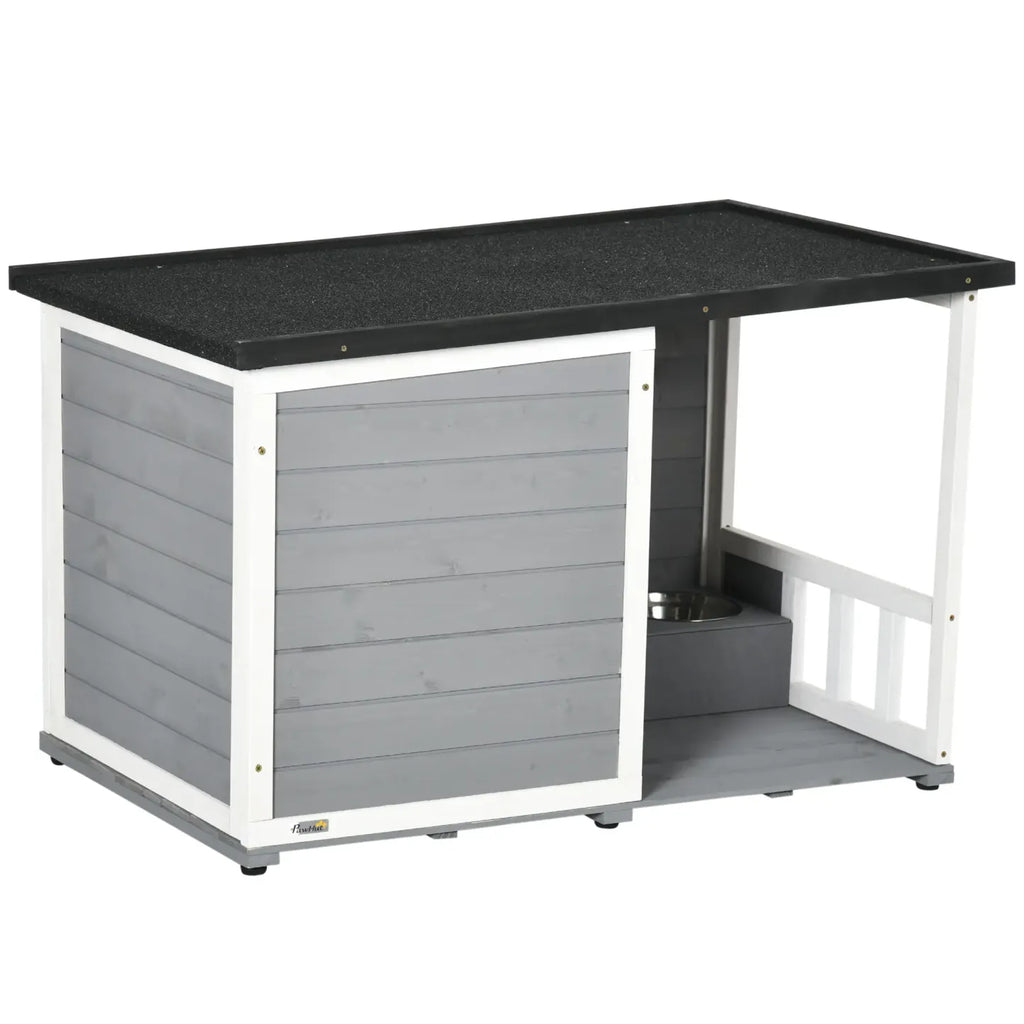 PawHut Hundehütte mit überdachter Veranda und Futternäpfen Outdoor