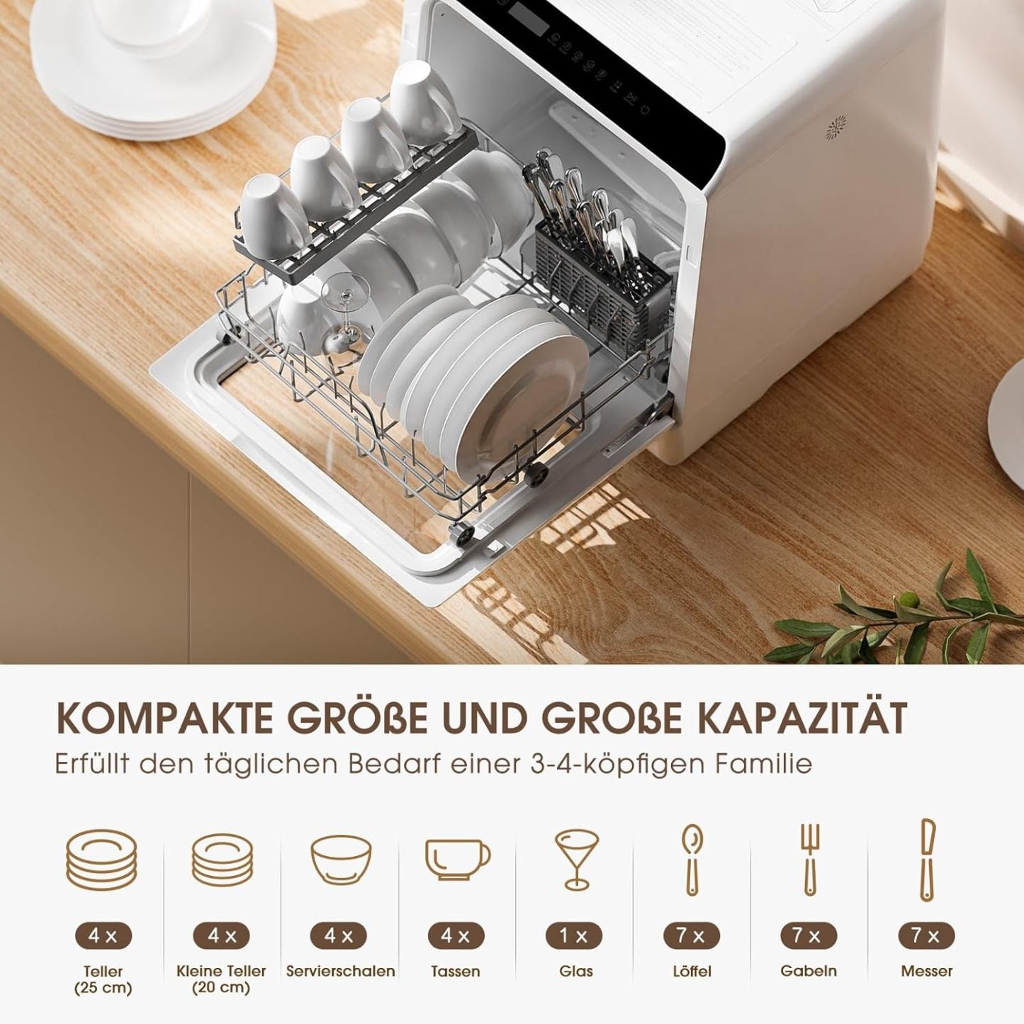 HAVA Tischgeschirrspüler, mini Spülmaschine mit 6 Programmen und eingebautem 5-Liter-Wassertank, kein Anschluss erforderlich, Babybedarfs- und Lufttrocknungsfunktion für Wohnungen und Wohnmobile