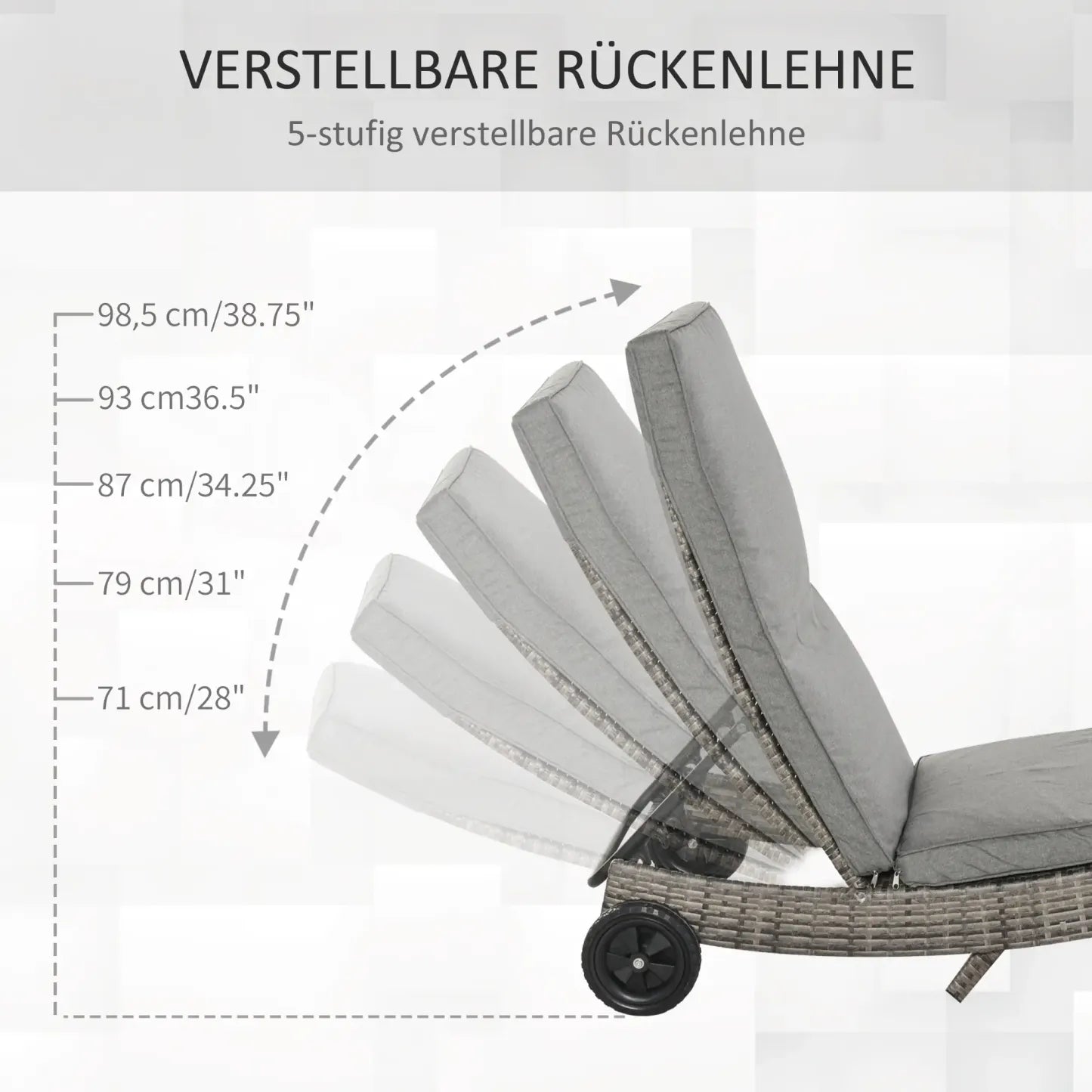Outsunny Sonnenliege Polyrattan verstellbar mit Rollen grau