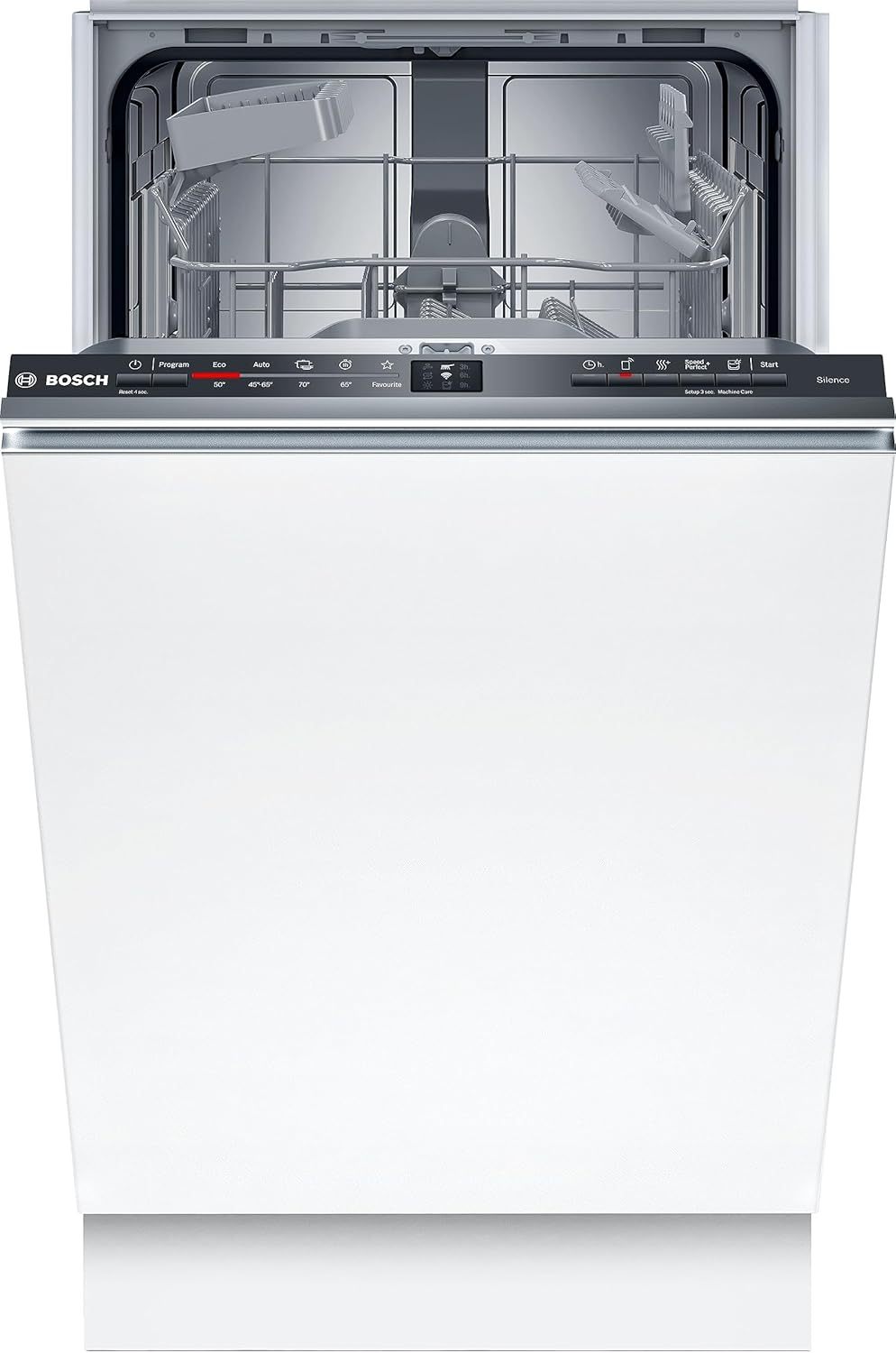 Bosch SPV2IKX10E Serie 2 Smarter Geschirrspüler vollintegriert, 45 cm breit, Besteckkorb, Extra Trocknen auf Knopfdruck, InfoLight roter Lichtpunkt am Boden, AquaStop Schutz gegen Wasserschäden, Weiß