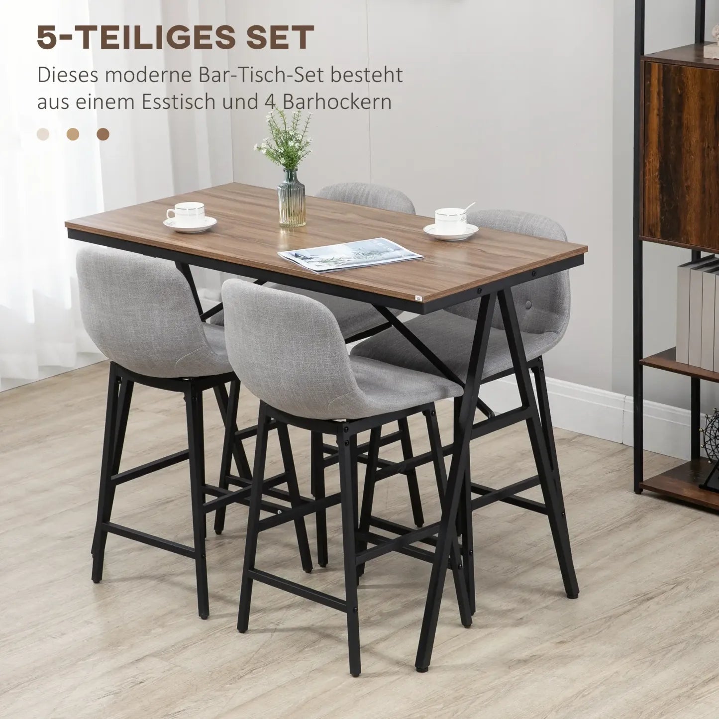 HOMCOM Bartisch-Set 5-tlg. mit Barhockern viel Platz hoher Sitzkomfort