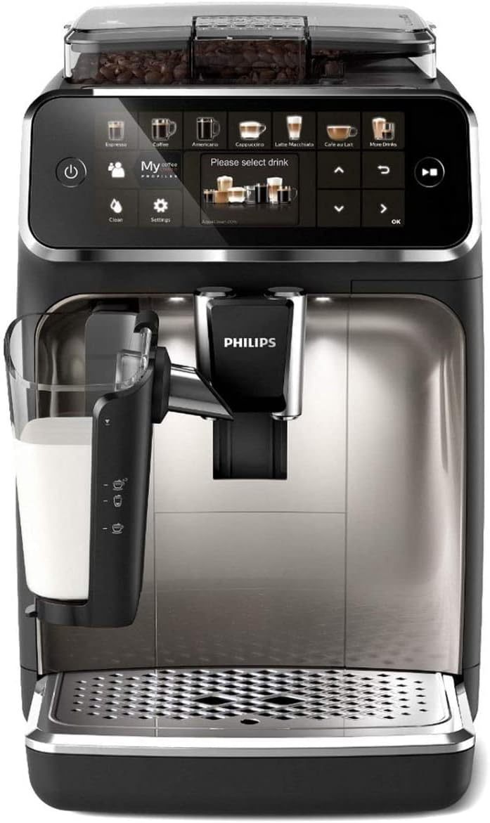 Philips Serie 5400 Kaffeevollautomat – LatteGo Milchsystem, 12 Kaffeespezialitten, Intuitives Display, 4 Benutzerprofile, Chrom (EP5447/90)