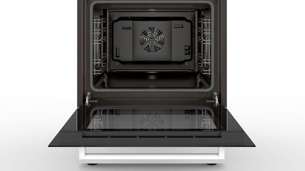 Bosch HKR39C250 Serie 4 Elektro-Standherd, 60 cm breit, EcoClean Direct Reinigungshilfe, 3D Heißluft Backen auf 3 Ebenen, LED-Display-Steuerung, erweiterbare Kochzone für großes Kochgeschirr